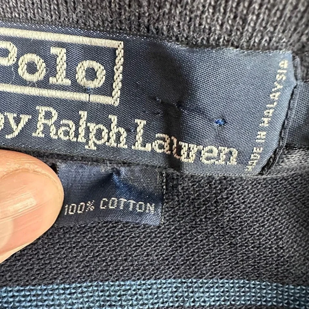 Polo Ralph Lauren Men's Navy Blue‎ Striped Golf Crest Polo Shirt Size Large